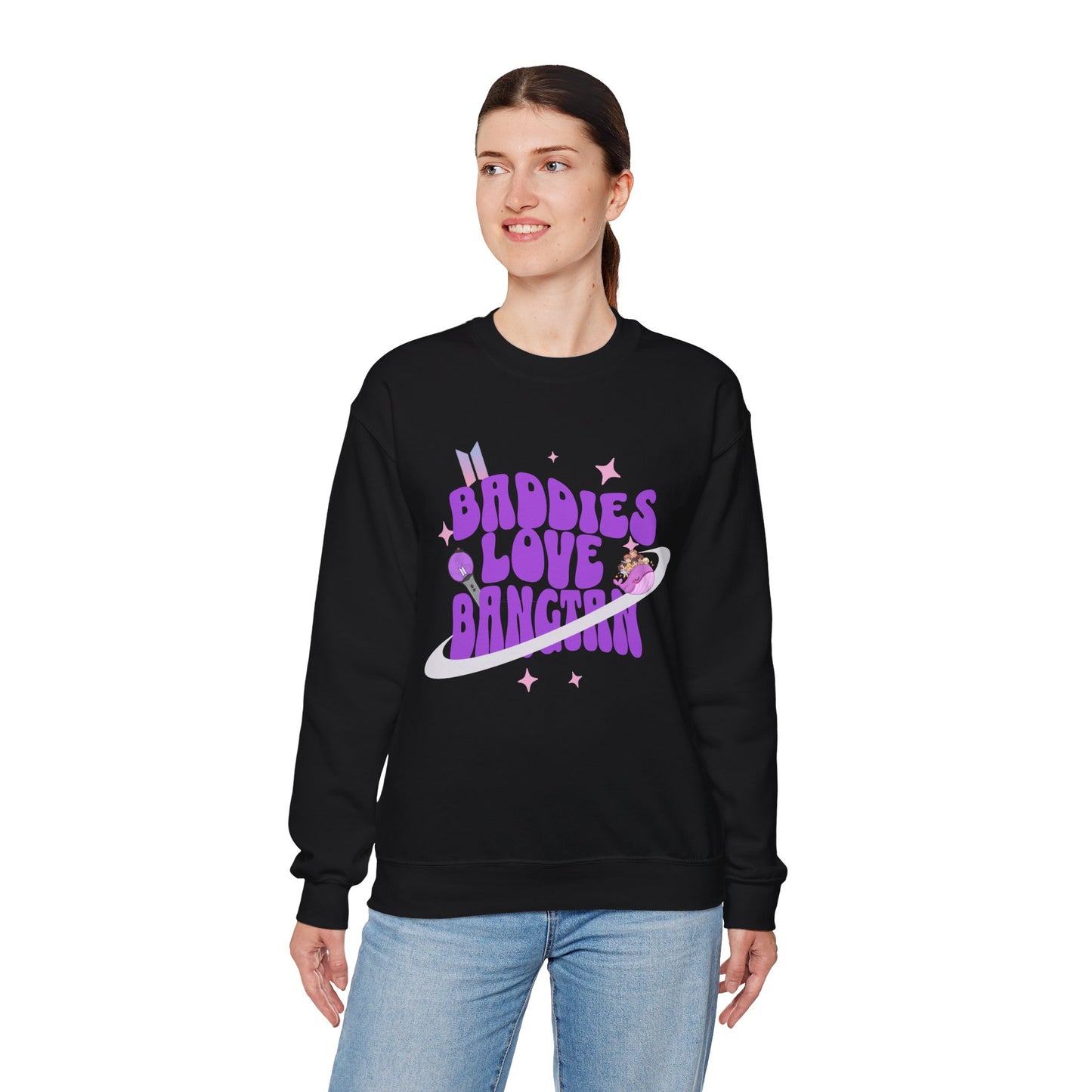 Crewneck Sweatshirt — Baddies Love Bangtan Purple Retro Space Graphic