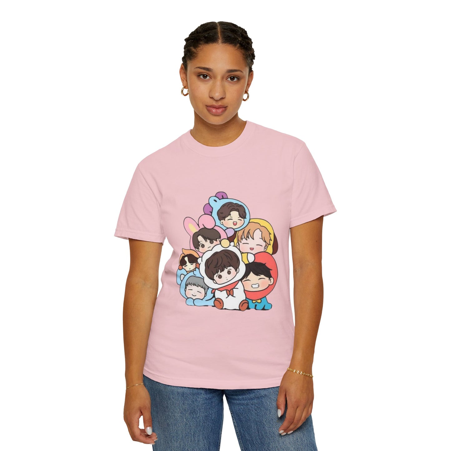 Cute K-Pop Cartoon Characters T-Shirt — Kawaii Idol Group Design