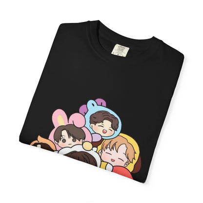 Cute K-Pop Cartoon Characters T-Shirt — Kawaii Idol Group Design