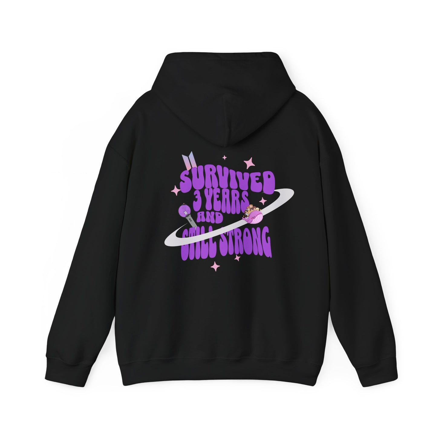 Hoodie — "Survived 3 Years and Still Strong" Retro Space Graphic