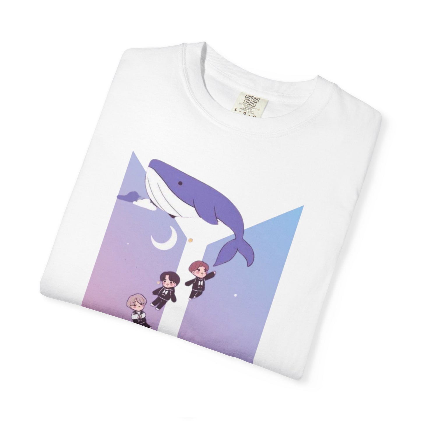 K-Pop Zodiac Whale Tee — Cute Chibi Band Members on Pastel Gradient T-Shirt