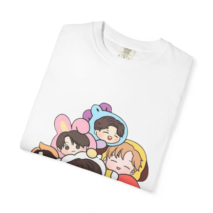 Cute K-Pop Cartoon Characters T-Shirt — Kawaii Idol Group Design
