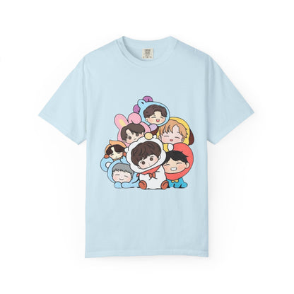 Cute K-Pop Cartoon Characters T-Shirt — Kawaii Idol Group Design