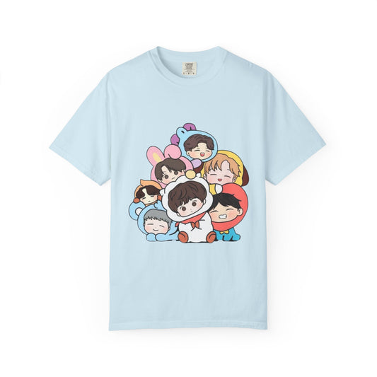 Cute K-Pop Cartoon Characters T-Shirt — Kawaii Idol Group Design