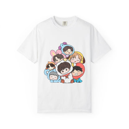 Cute K-Pop Cartoon Characters T-Shirt — Kawaii Idol Group Design