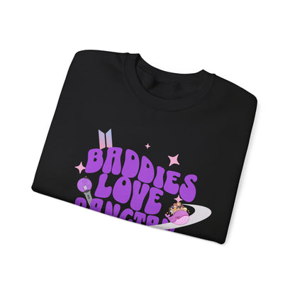 Crewneck Sweatshirt — Baddies Love Bangtan Purple Retro Space Graphic