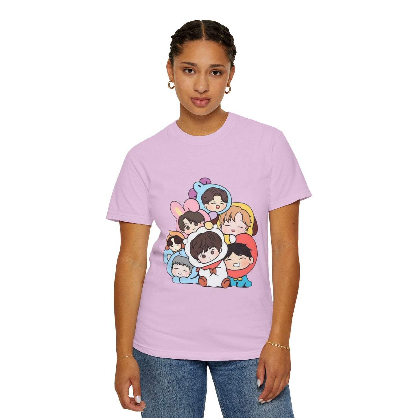 Cute K-Pop Cartoon Characters T-Shirt — Kawaii Idol Group Design