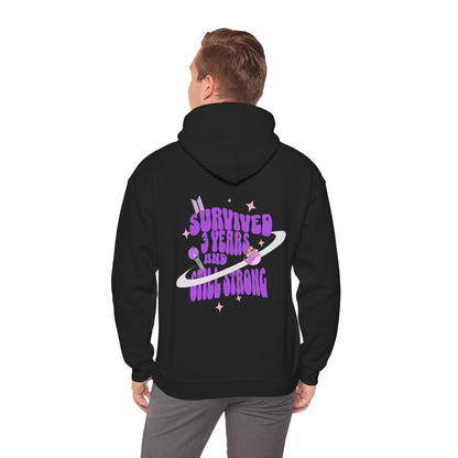 Hoodie — "Survived 3 Years and Still Strong" Retro Space Graphic