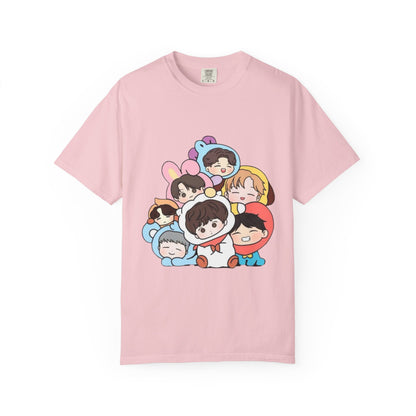 Cute K-Pop Cartoon Characters T-Shirt — Kawaii Idol Group Design