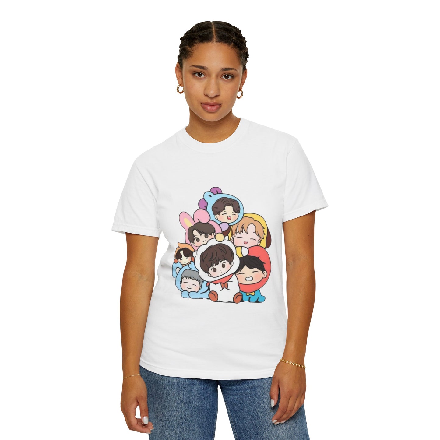 Cute K-Pop Cartoon Characters T-Shirt — Kawaii Idol Group Design