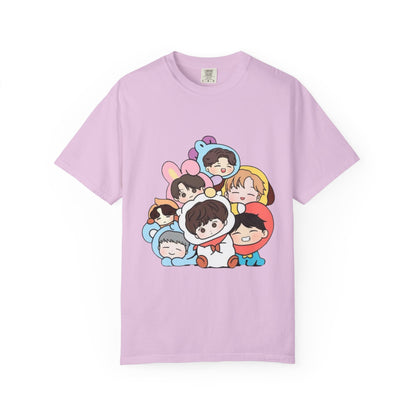 Cute K-Pop Cartoon Characters T-Shirt — Kawaii Idol Group Design