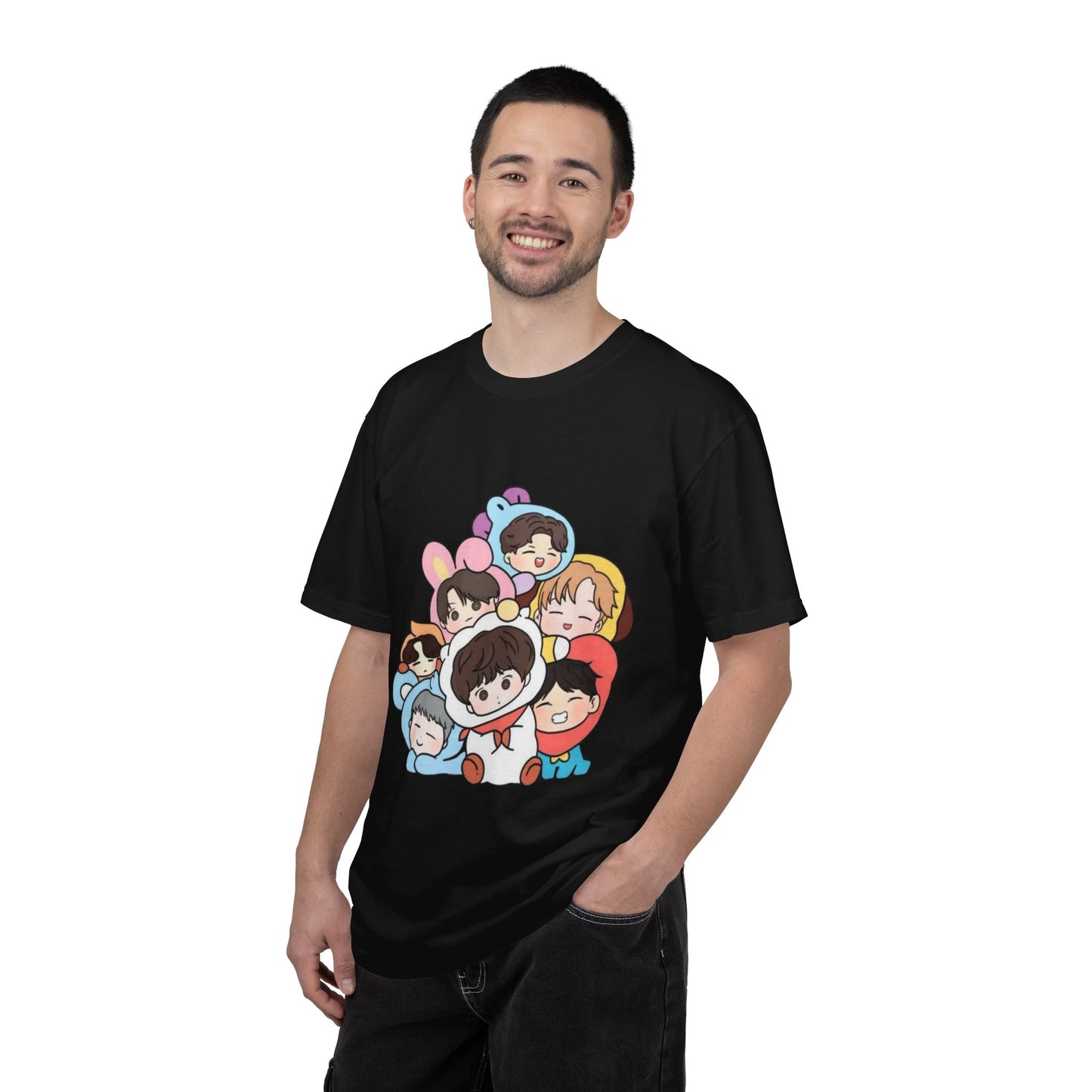 Cute K-Pop Cartoon Characters T-Shirt — Kawaii Idol Group Design