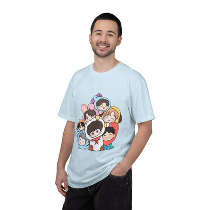 Cute K-Pop Cartoon Characters T-Shirt — Kawaii Idol Group Design