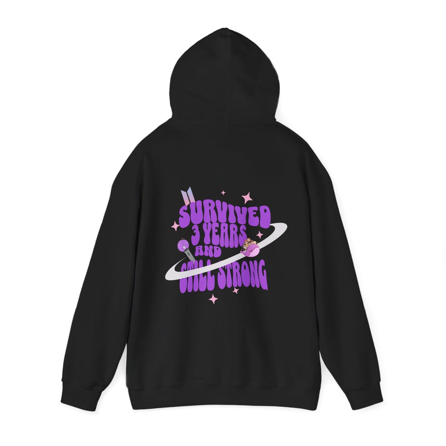 Hoodie — "Survived 3 Years and Still Strong" Retro Space Graphic