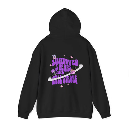 Hoodie — "Survived 3 Years and Still Strong" Retro Space Graphic