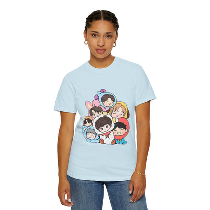 Cute K-Pop Cartoon Characters T-Shirt — Kawaii Idol Group Design