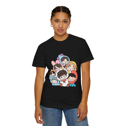 Cute K-Pop Cartoon Characters T-Shirt — Kawaii Idol Group Design