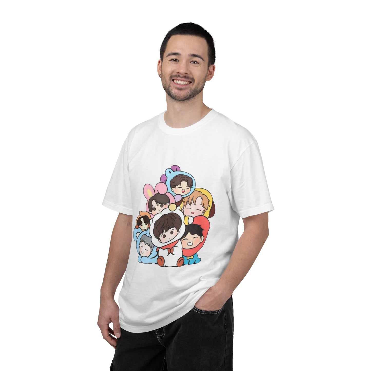 Cute K-Pop Cartoon Characters T-Shirt — Kawaii Idol Group Design