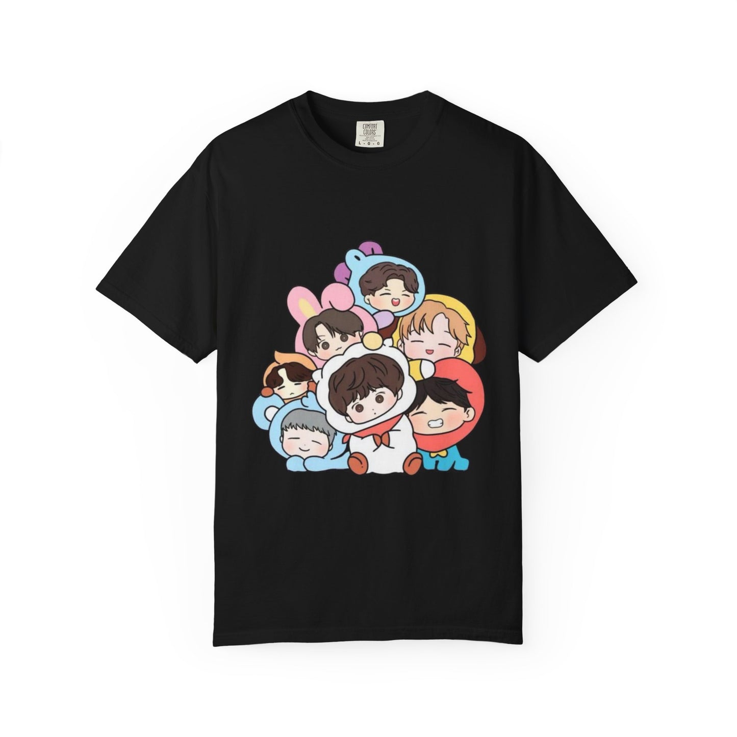 Cute K-Pop Cartoon Characters T-Shirt — Kawaii Idol Group Design