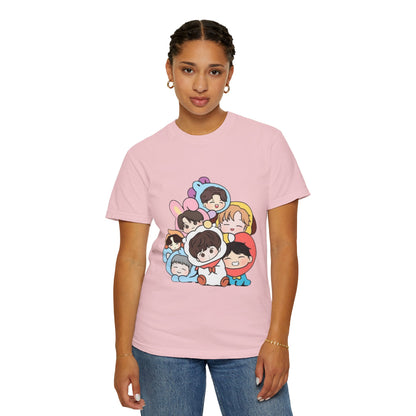 Cute K-Pop Cartoon Characters T-Shirt — Kawaii Idol Group Design